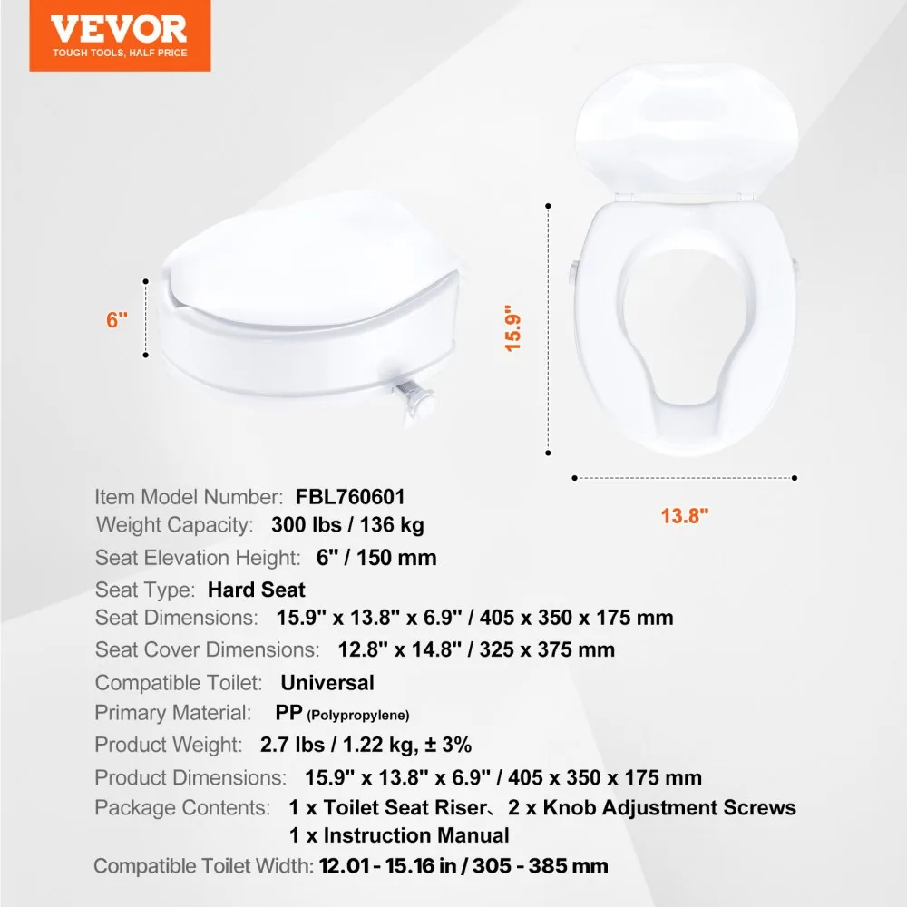 VEVOR Raised Toilet Seat 6 inch Without Armrest product image 7