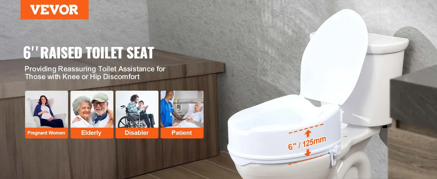 VEVOR Raised Toilet Seat 6 inch Without Armrest overview