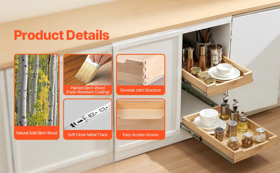 VEVOR Pull Out Cabinet Organizer 1 Tier 14 x 21 in feature 1