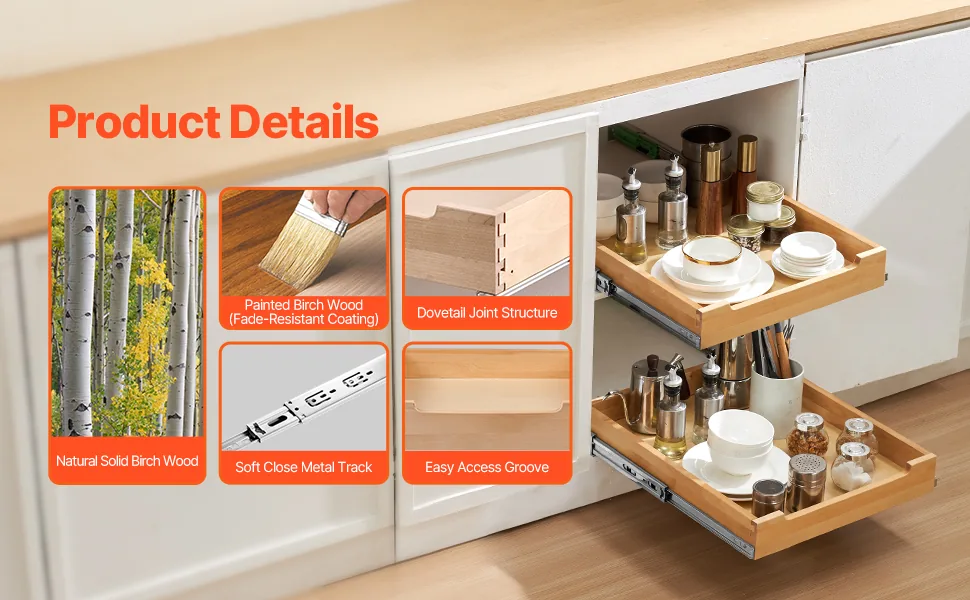 VEVOR Pull Out Cabinet Organizer 1 Tier 17 x 21 in feature 1