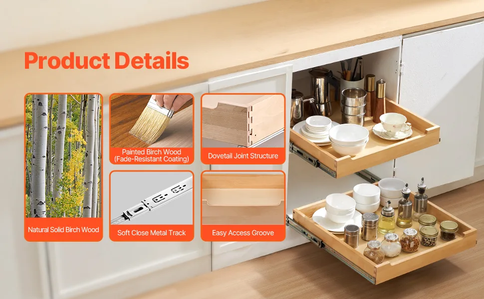 VEVOR Pull Out Cabinet Organizer 1 Tier 20 x 21 in feature 1