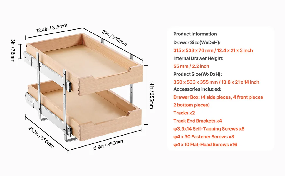 VEVOR 2 Tier Pull Out Cabinet Organizer 2 Tiers 14 x 21 in feature 5