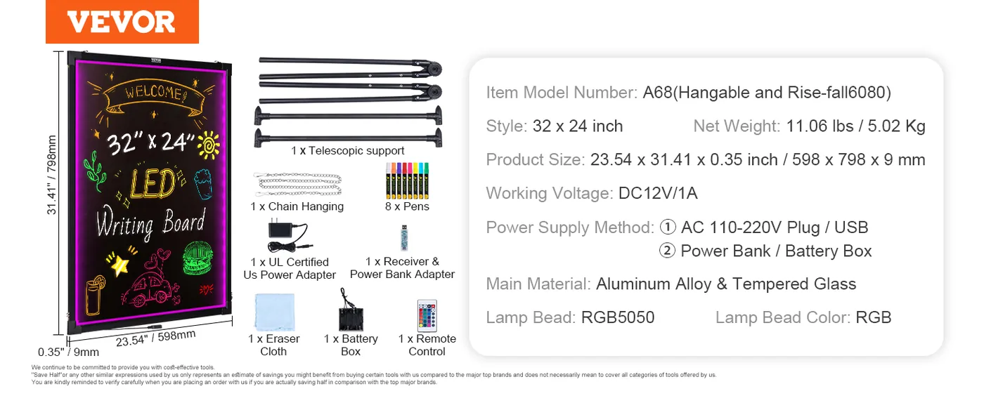 VEVOR LED Message Writing Board 32 x 24 in feature 5
