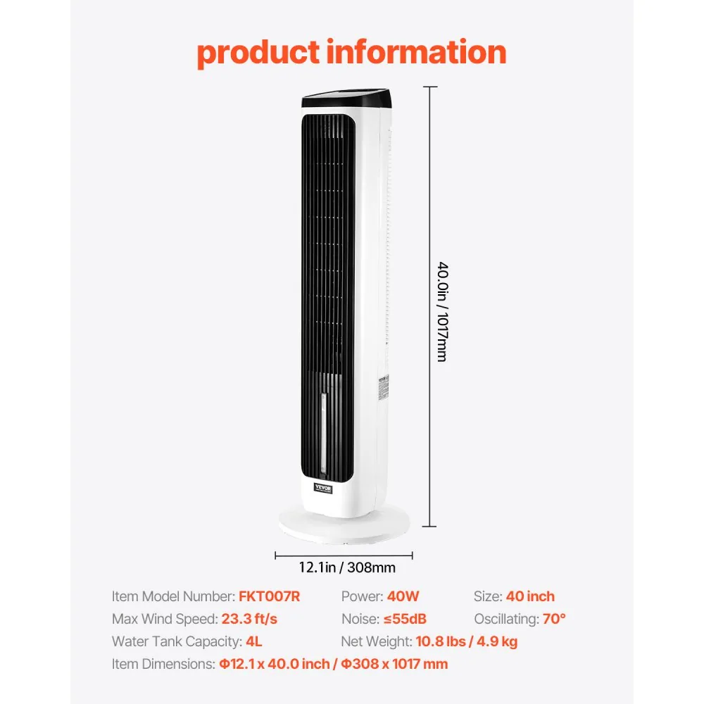 VEVOR Tower Fan 40inch Tower Fan-Large Water Tank product image 7