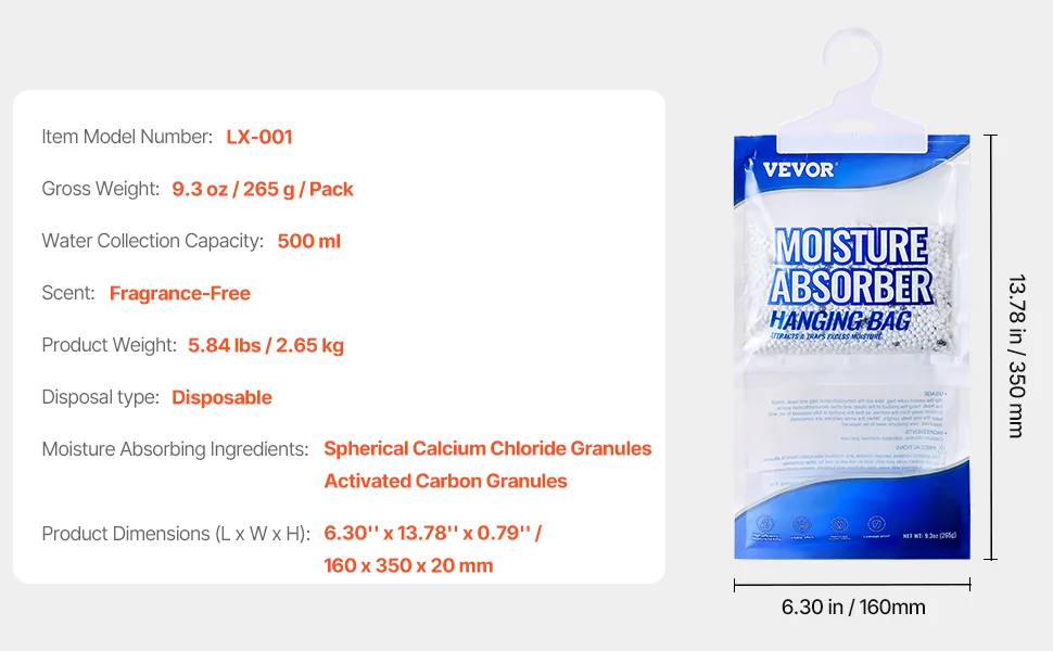 VEVOR Hanging Moisture Absorber 10-Pack Hanging Bag feature 5