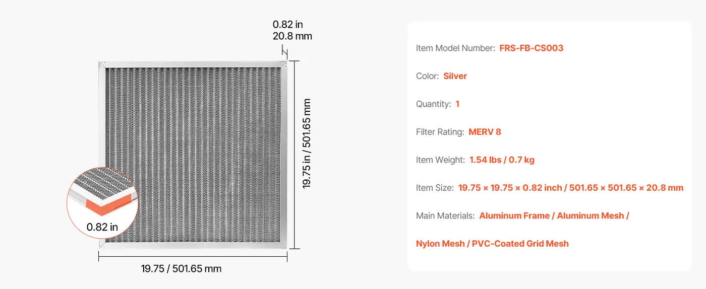 VEVOR Electrostatic Air Filter 20x20x1 inch feature 1