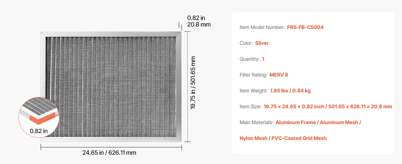 VEVOR Electrostatic Air Filter 20x25x1 inch feature 1