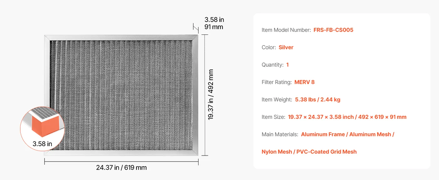 VEVOR Electrostatic Air Filter 20x25x4 inch feature 1