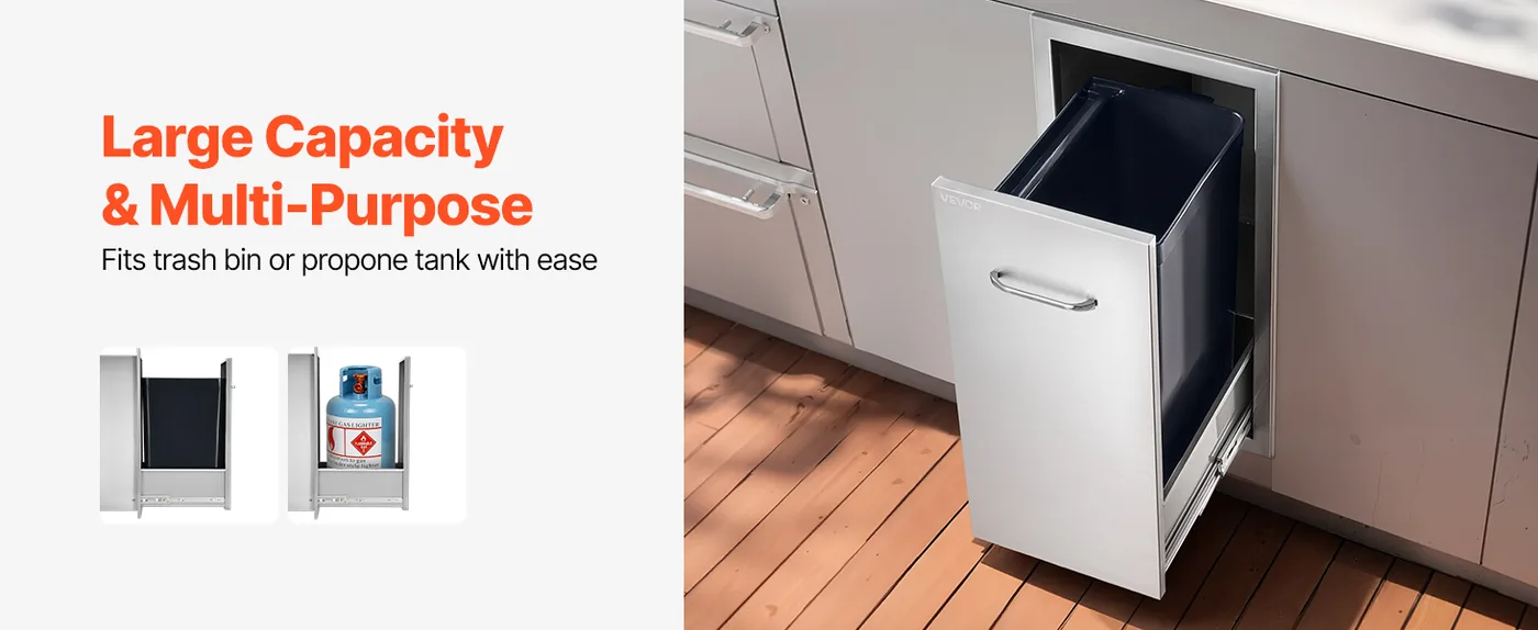 VEVOR Outdoor Kitchen Trash Drawer Integrated 14.5" W × 18.5 Large Space