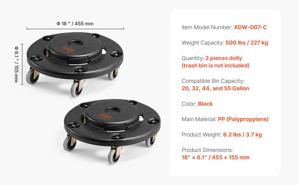 VEVOR Trash Can Dolly 2 Piece Round feature 5