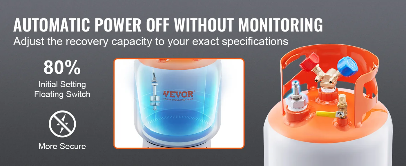VEVOR Refrigerant Recovery Tank with Float Switch - 30 lb. C Automatic Power off