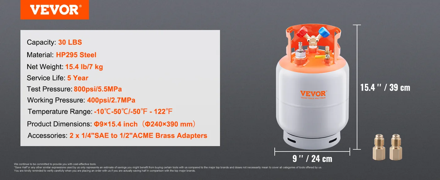 VEVOR Refrigerant Recovery Tank with Float Switch - 30 lb. C feature 1