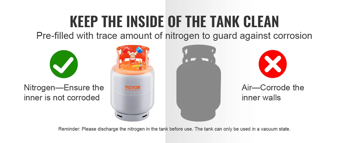 VEVOR Refrigerant Recovery Tank 30 lbs Without floating swit Clean Tank Interior