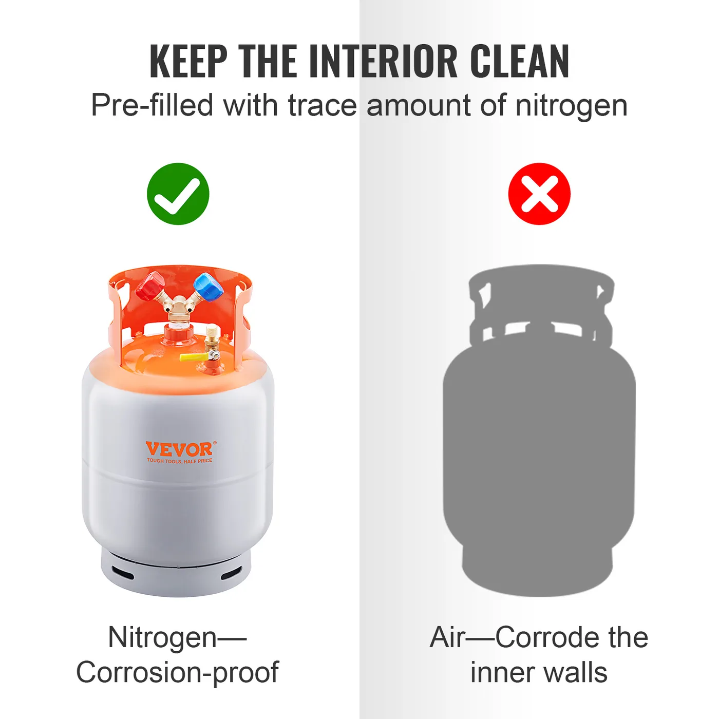 VEVOR Refrigerant Recovery Tank 30 lbs Without floating swit Filled with Nitrogen