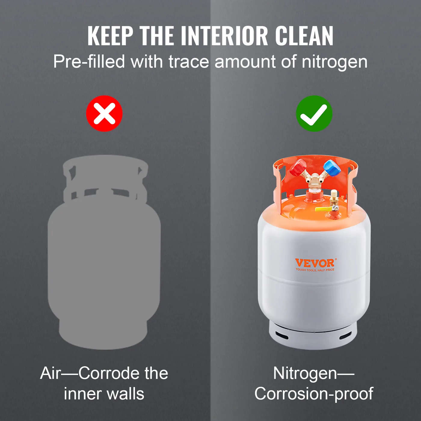 VEVOR Refrigerant Recovery Tank 50 lbs Without floating swit Filled with Nitrogen