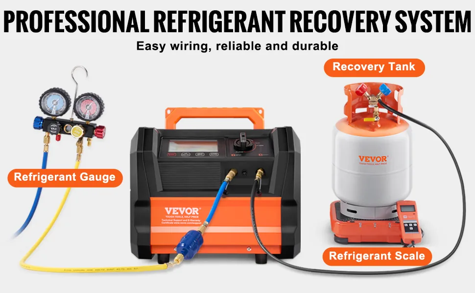 VEVOR Refrigerant Recovery Machine Black-orange 1 HP Brushle feature 3