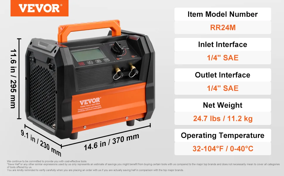 VEVOR Refrigerant Recovery Machine Black-orange 1 HP Brushle feature 4