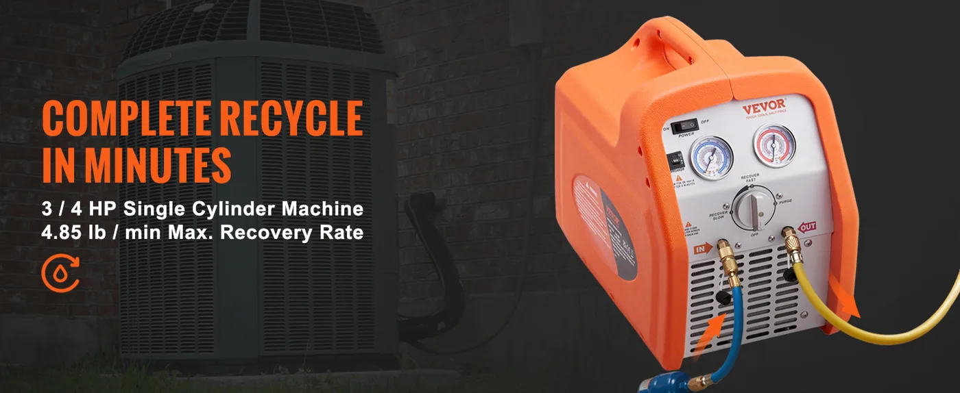 VEVOR 3/4 HP Refrigerant Recovery Machine - Portable AC Reco High Efficiency