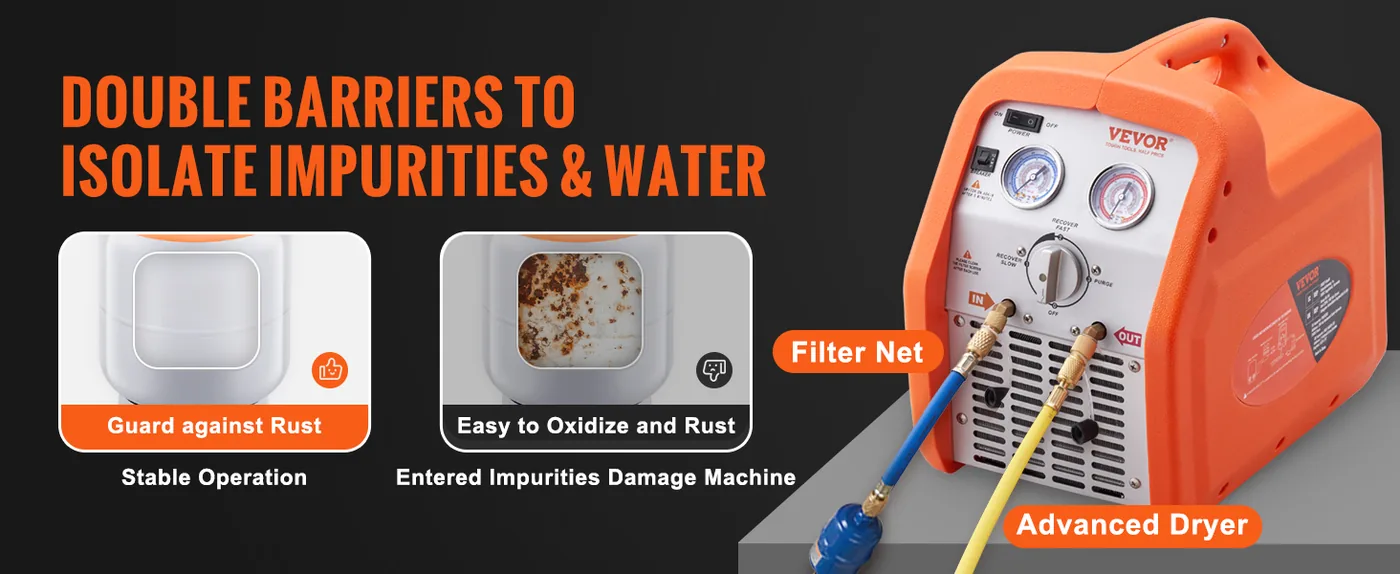 VEVOR 3/4 HP Refrigerant Recovery Machine - Portable AC Reco More Pure, More Safe
