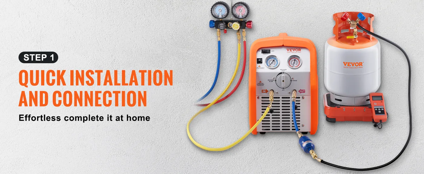 VEVOR 3/4 HP Refrigerant Recovery Machine - Portable AC Reco Step1: Connect