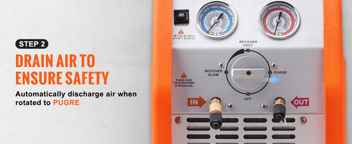 VEVOR 3/4 HP Refrigerant Recovery Machine - Portable AC Reco Step2: Remove Air