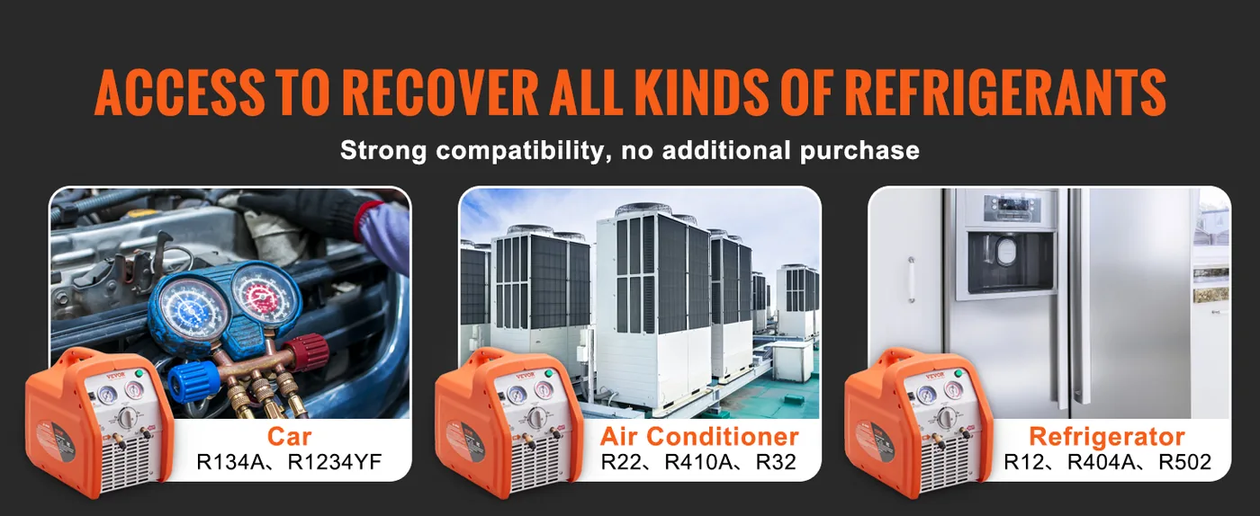 VEVOR 1 HP Refrigerant Recovery Machine - Dual Cylinder Port overview