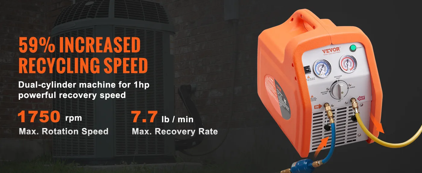 VEVOR 1 HP Refrigerant Recovery Machine - Dual Cylinder Port feature 1