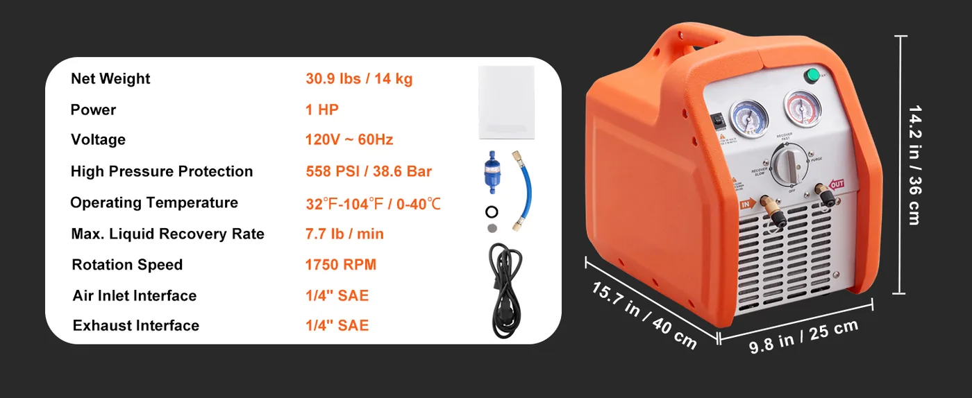 VEVOR 1 HP Refrigerant Recovery Machine - Dual Cylinder Port feature 4
