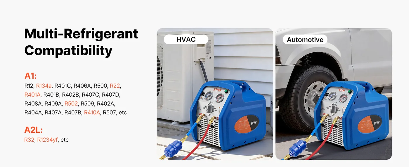 VEVOR Portable Refrigerant Recovery Machine Blue 1HP Brushed Multi-Application