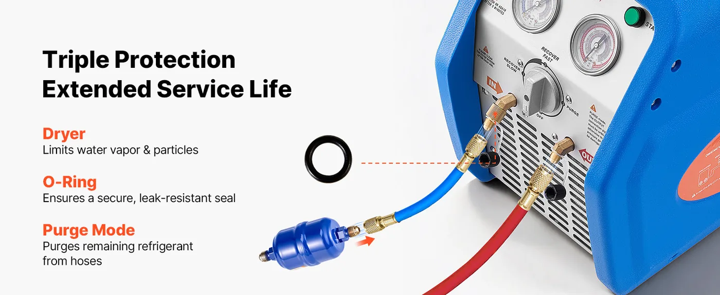 VEVOR Portable Refrigerant Recovery Machine Blue 1HP Brushed Self-Purge Function