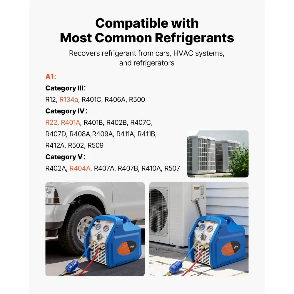 VEVOR Portable Refrigerant Recovery Machine Blue 3/4HP Brush product image 2
