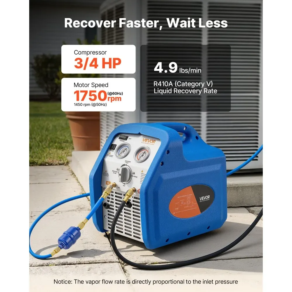 VEVOR Portable Refrigerant Recovery Machine Blue 3/4HP Brush product image 3