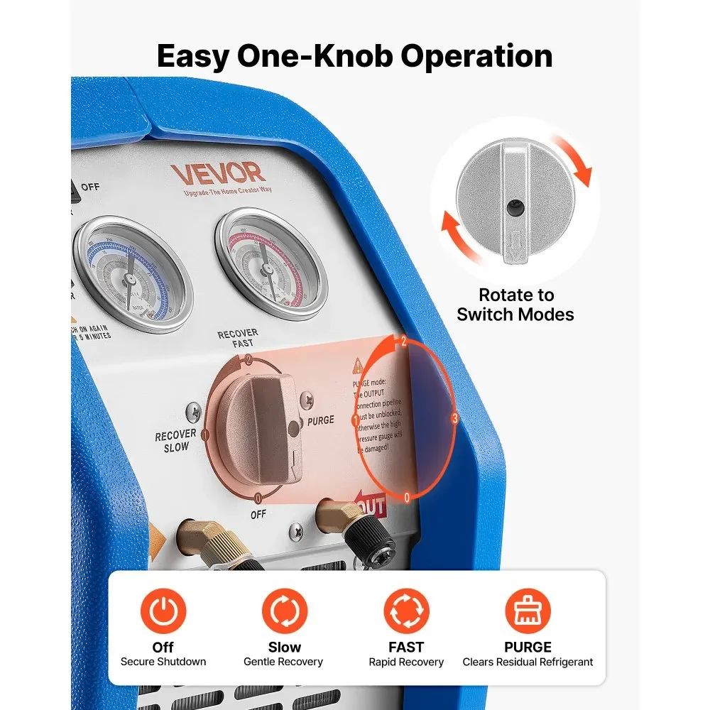 VEVOR Portable Refrigerant Recovery Machine Blue 3/4HP Brush product image 4