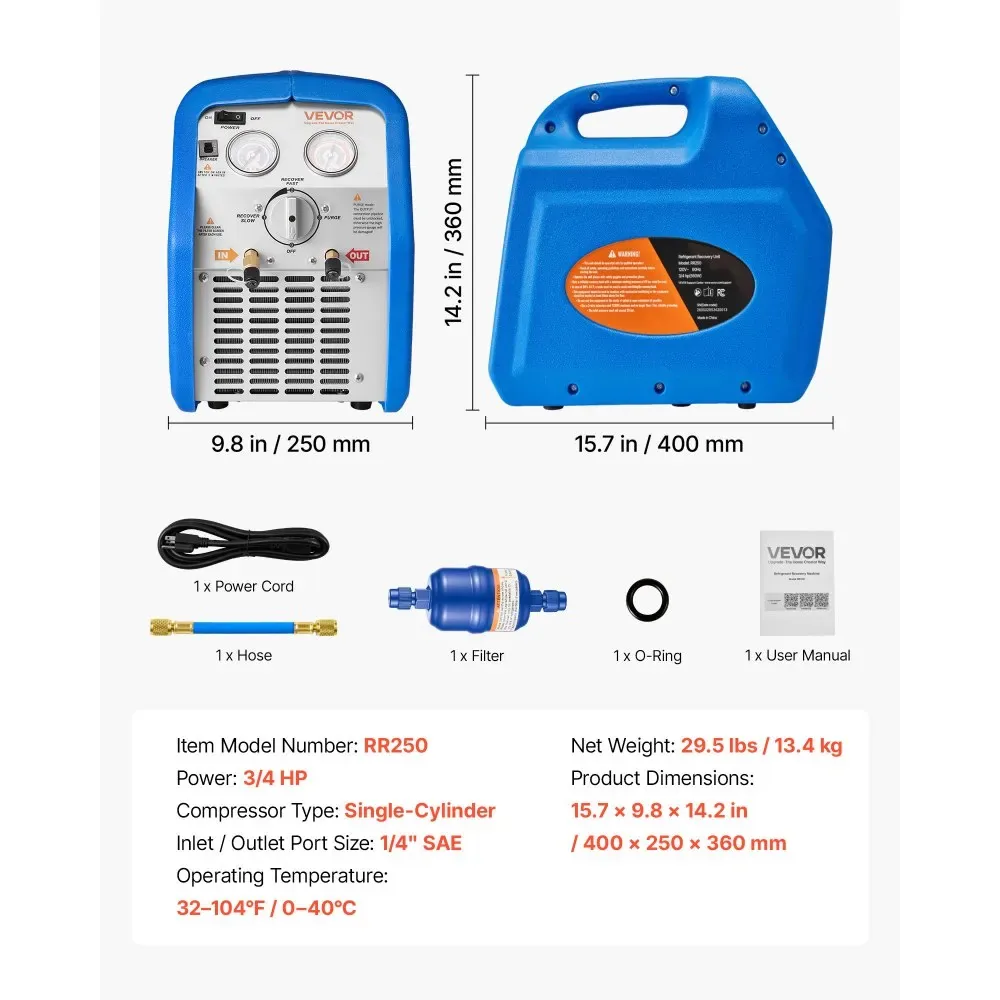 VEVOR Portable Refrigerant Recovery Machine Blue 3/4HP Brush product image 7