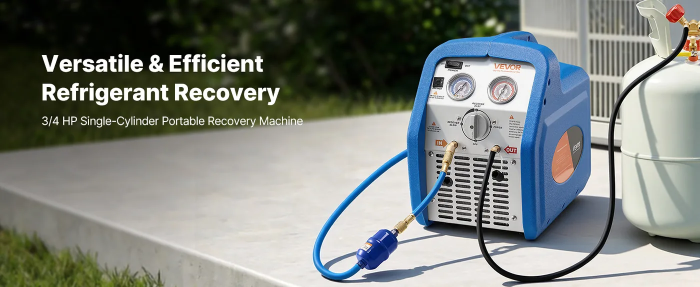 VEVOR Portable Refrigerant Recovery Machine Blue 3/4HP Brush overview