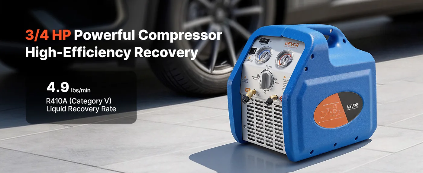 VEVOR Portable Refrigerant Recovery Machine Blue 3/4HP Brush Time-Saving Performance