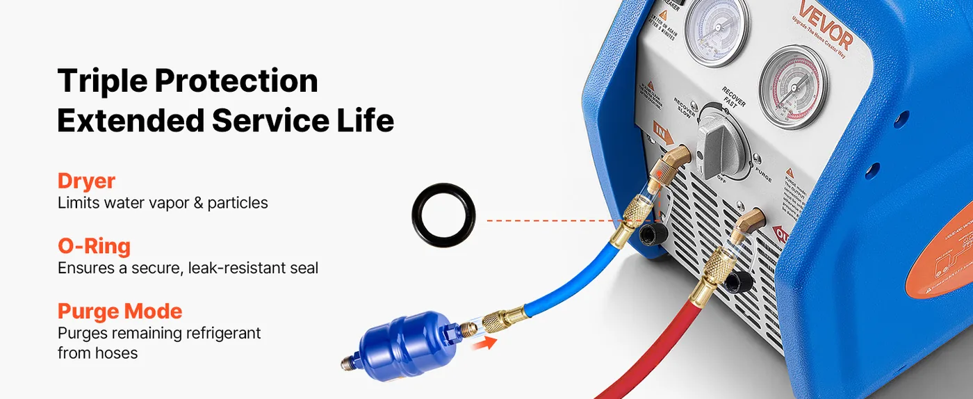 VEVOR Portable Refrigerant Recovery Machine Blue 3/4HP Brush Self-Purge Function
