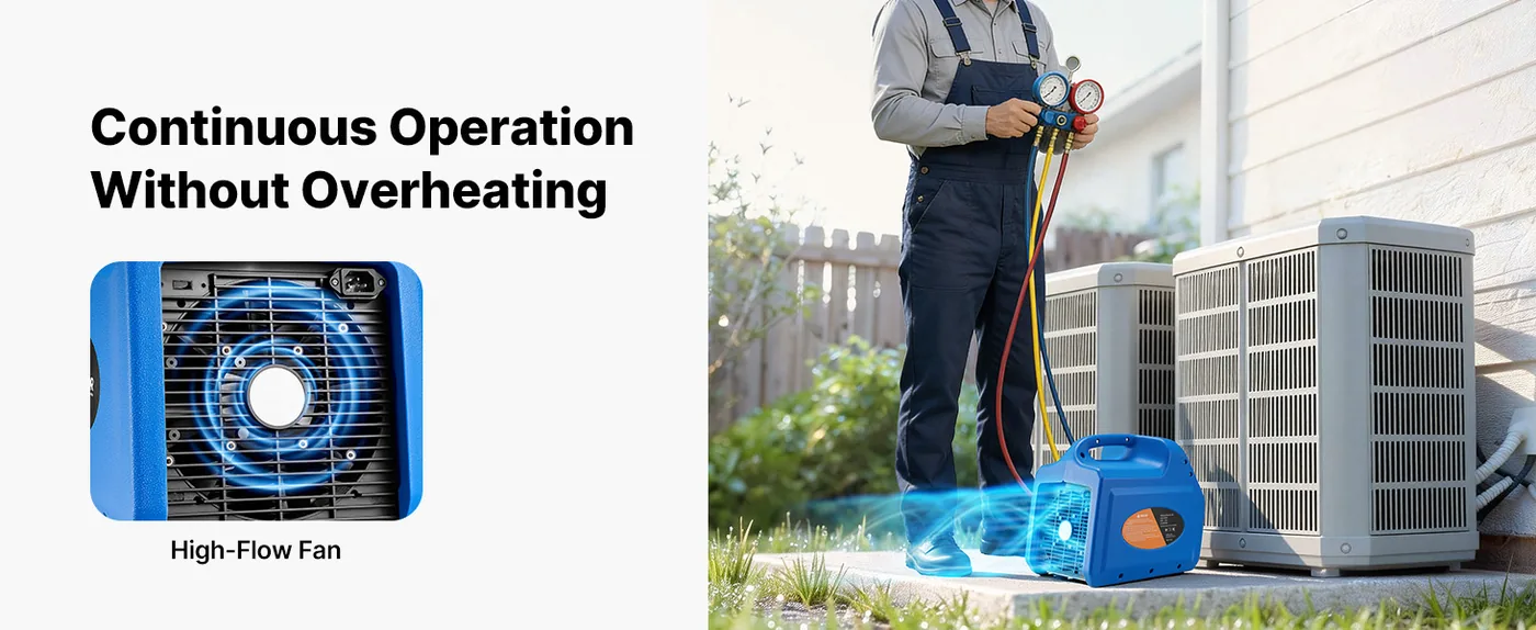 VEVOR Portable Refrigerant Recovery Machine Blue 3/4HP Brush Optimized Cooling System