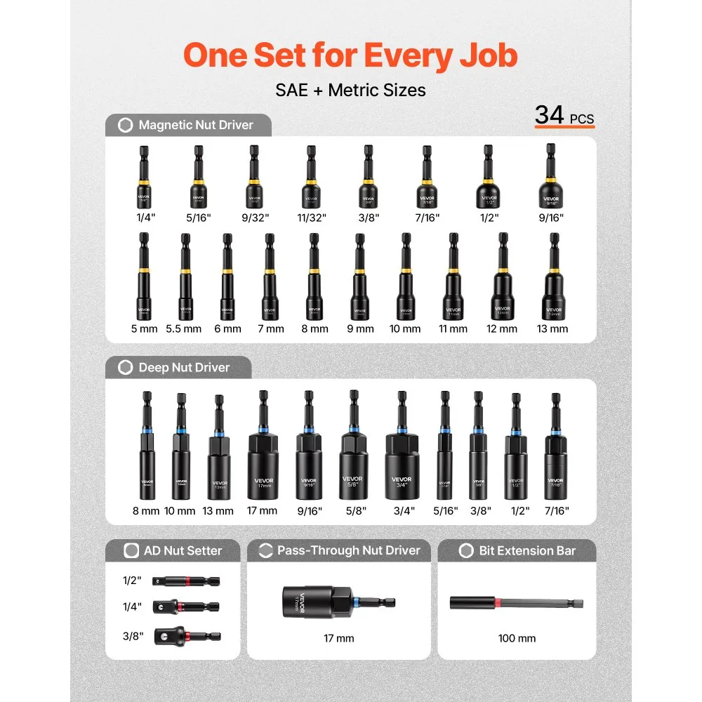 VEVOR Master Magnetic Impact Nut Driver Set 34-Piece 34pcs product image 2