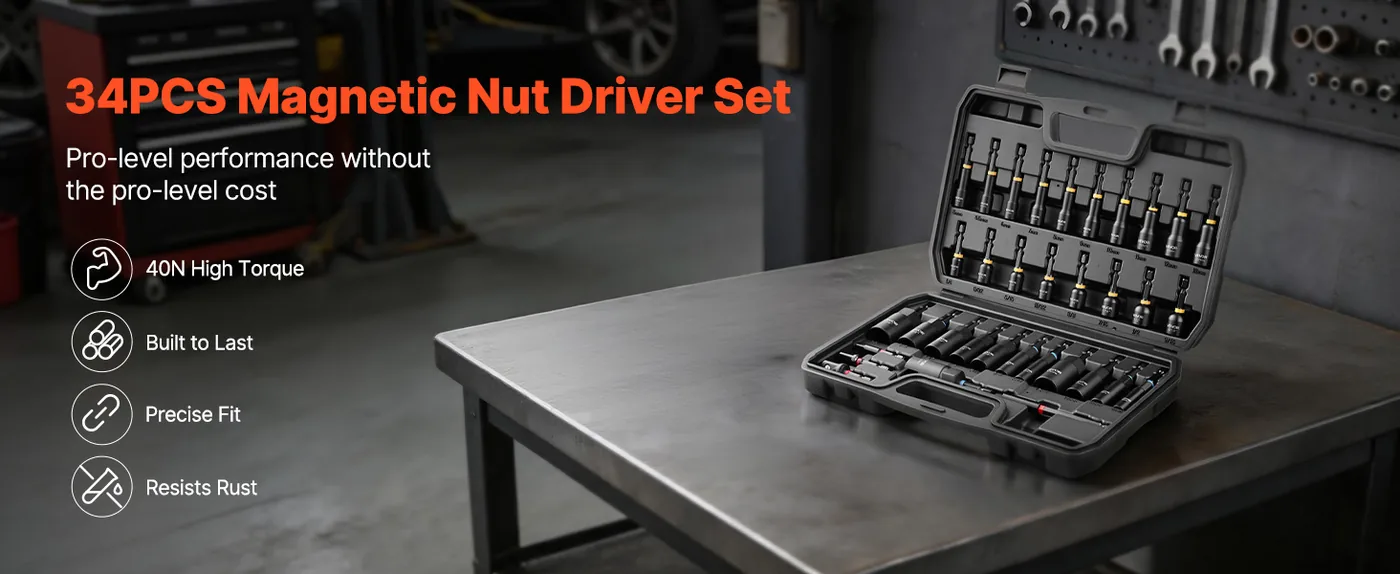 VEVOR Master Magnetic Impact Nut Driver Set 34-Piece 34pcs overview