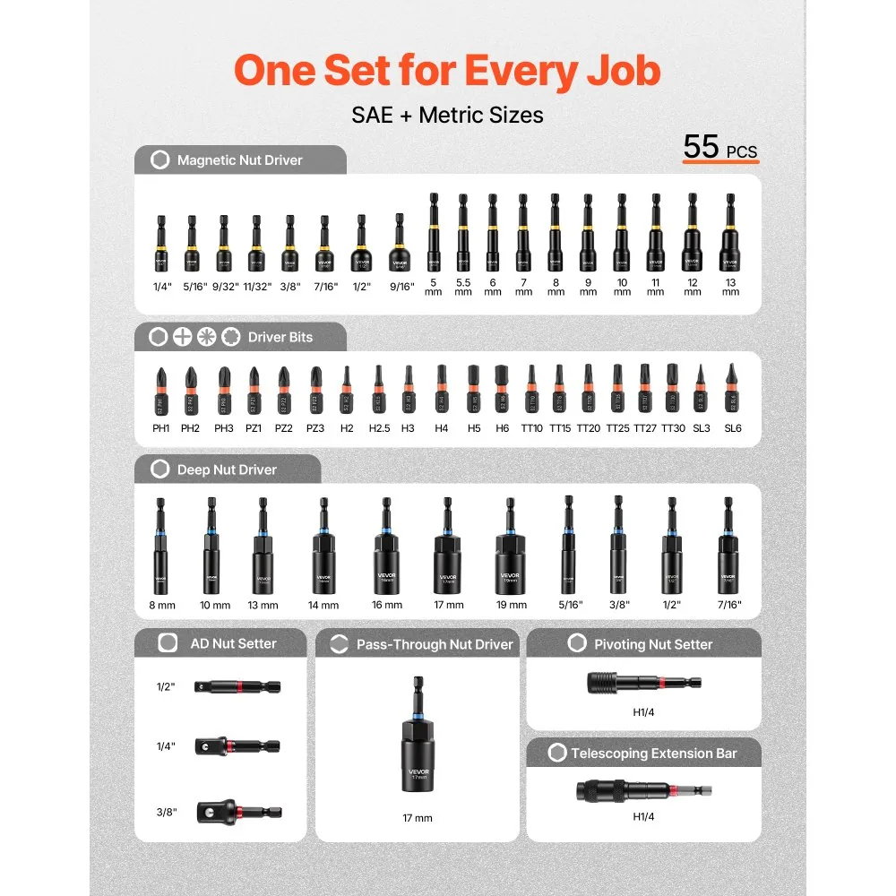 VEVOR Master Magnetic Impact Nut Driver Set 55PCS product image 2