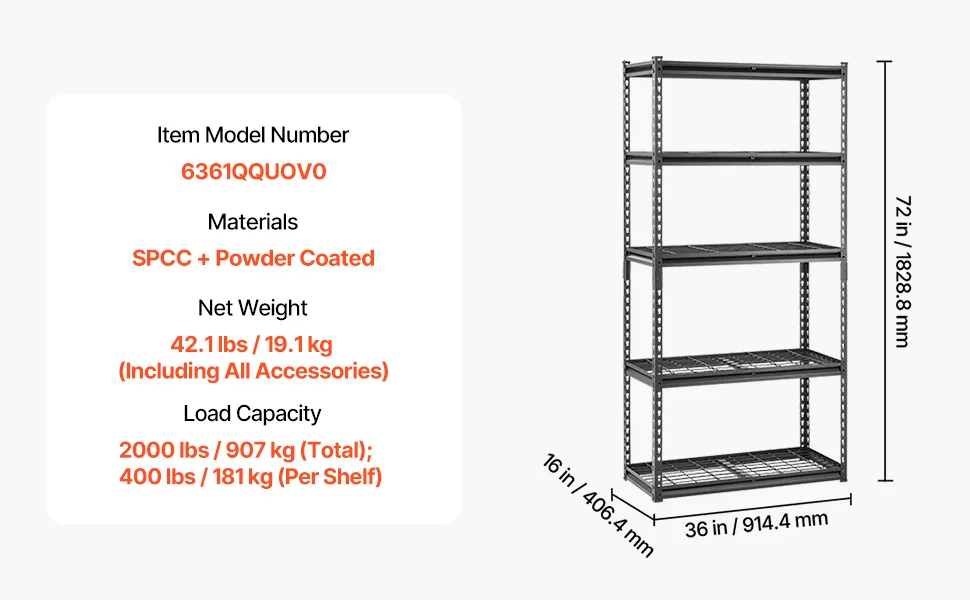 VEVOR Storage Shelves 16x36x72 inch Black feature 4