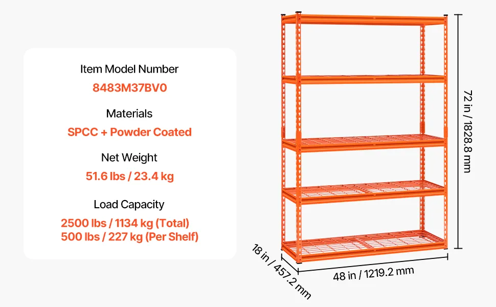 VEVOR Storage Shelves 18x48x72 inch Orange feature 4