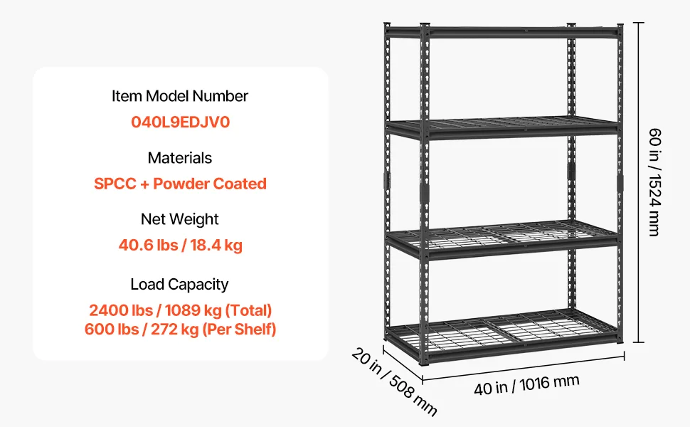 VEVOR Storage Shelves 20x40x60 inch Black feature 4