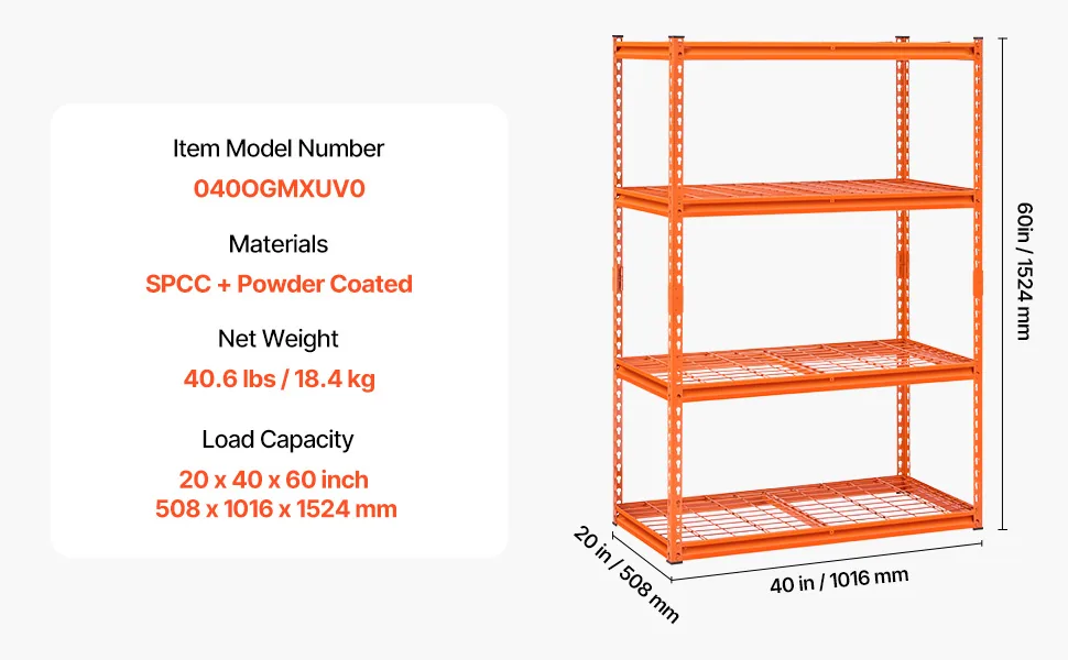 VEVOR Storage Shelves 20x40x60 inch Orange feature 4