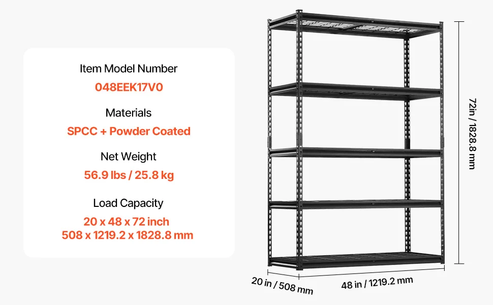 VEVOR Storage Shelves 20x48x72 inch Black feature 4