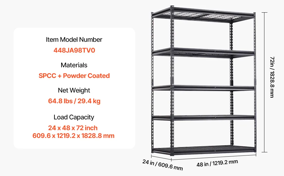 VEVOR Storage Shelves 24x48x72 inch Black feature 4