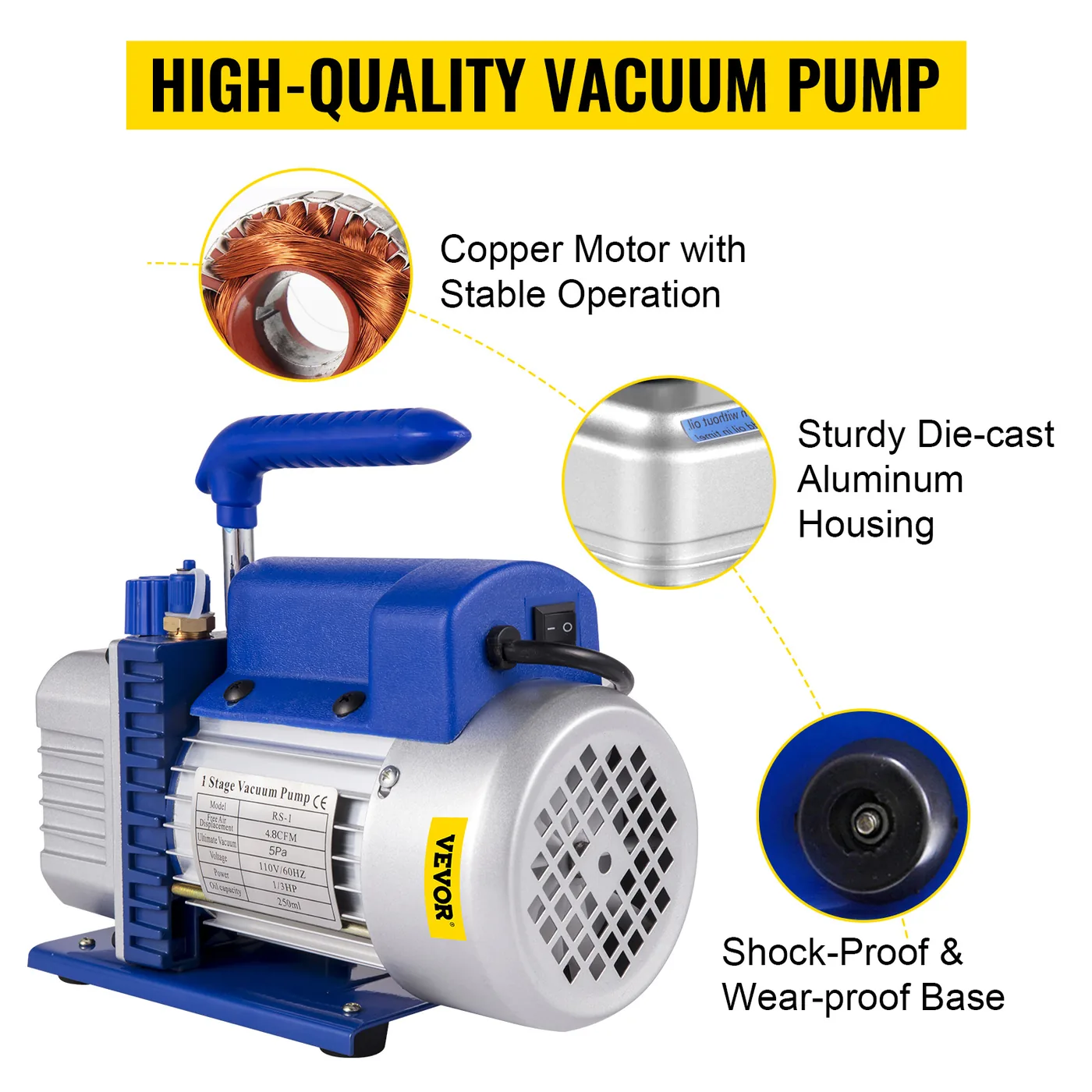 VEVOR Suction Pump 4.8CFM 1/4 HP Single Stage for HVAC A/C C feature 2