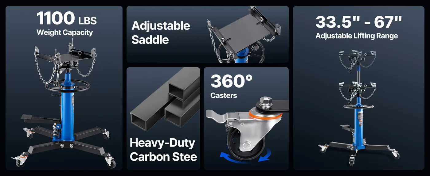 VEVOR Transmission Jack Blue 1100 lbs overview