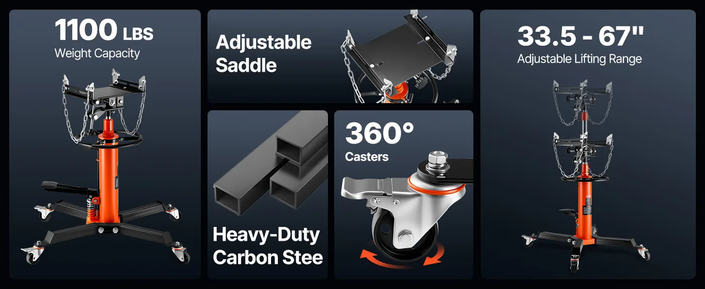 VEVOR Transmission Jack Orange 1100 lbs overview